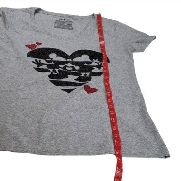 Disney Store Mickey Minnie Tee Women's L Glitter Heart Graphic Gray Shirt - Picture 6 of 6